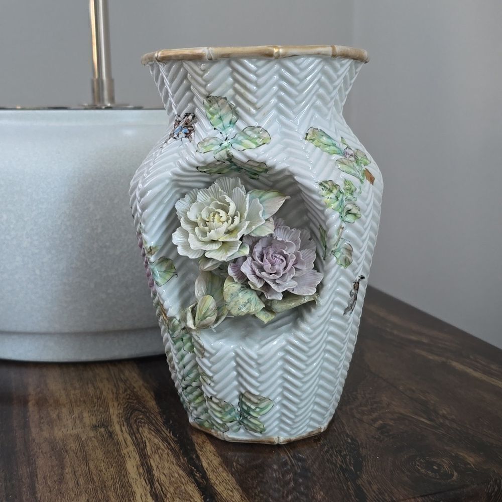 Japanese Porcelain Floral Wall Pocket